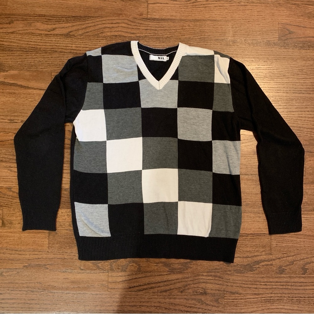 Jeel Mens Sweater Block Plaid Black Grey Gray Large Small Italy